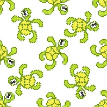 Seamless pattern with pixel turtle Stock Illustration