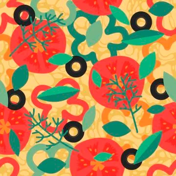 Seamless pattern with pizza. Backdrop with delicious Italian meal, appetizing Stock Illustration