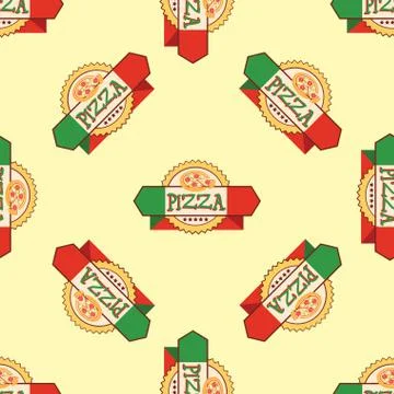Seamless pattern  pizza emblem . Illustrazione stock