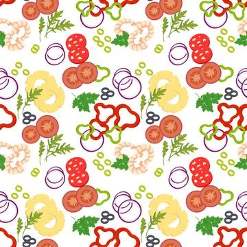 Seamless pattern with pizza ingredients. Stock Illustration