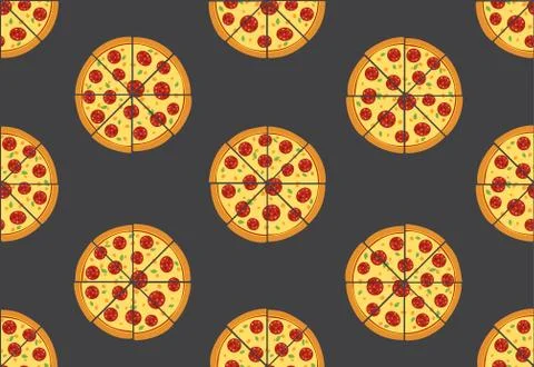 Seamless pattern of pizza isolated on black background Stock Illustration