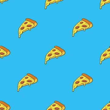 Seamless pattern with pizza slice with contour in pop art style Stock Illustration