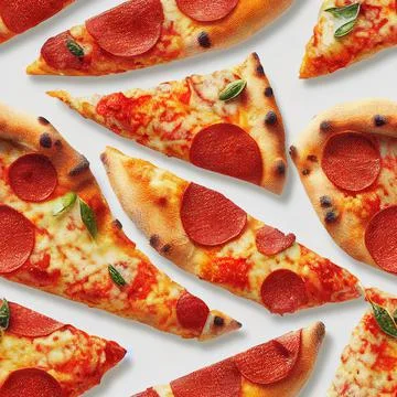 Seamless pattern with pizza slices on white background. Backdrop with delicio Stock Photos