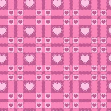 Seamless pattern with a plaid and pink hearts. Stock Illustration