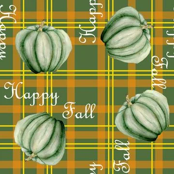 Seamless pattern with plaid tartan lumberjack ornament and Thanksgiving pumpkins Stock Illustration