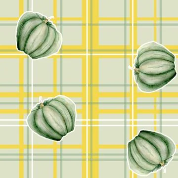 Seamless pattern with plaid tartan lumberjack ornament and Thanksgiving pumpkins Stock Illustration