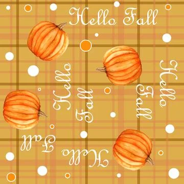 Seamless pattern with plaid tartan lumberjack ornament and Thanksgiving pumpkins Stock Illustration