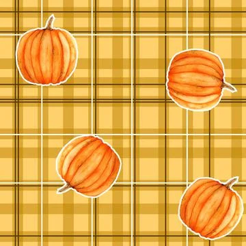 Seamless pattern with plaid tartan lumberjack ornament and Thanksgiving pumpkins Stock Illustration