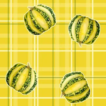 Seamless pattern with plaid tartan lumberjack ornament and Thanksgiving pumpkins Stock Illustration