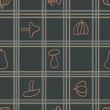 Seamless pattern with plaid tartan lumberjack ornament and Thanksgiving pumpkins Stock Illustration