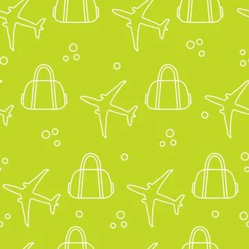 Seamless pattern with planes and bags. Stock-Illustration