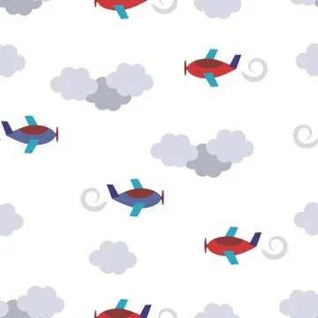 Seamless pattern with planes in clouds Stock Illustration