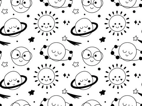 Seamless pattern with planets and stars Ilustración de archivo