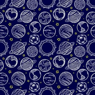 Seamless pattern with planets Stock Illustration