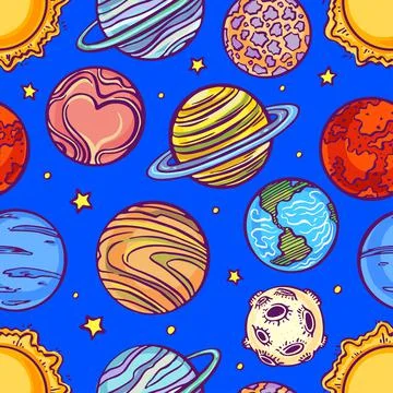 Seamless pattern with planets 库存插图