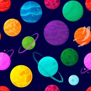Seamless pattern of planets. Vector cartoon background. Flat. Stock Illustration