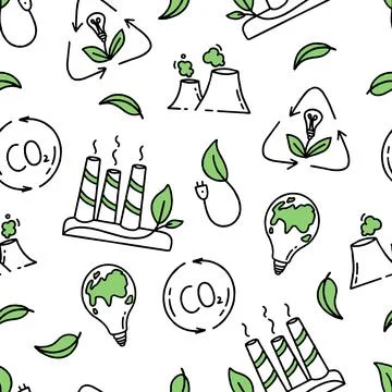 Seamless pattern A plant with Co2 gas emissions. The concept of climate chang Stock Illustration