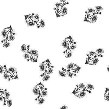 Seamless pattern plant daisy flower sketch hand drawn Stock Illustration