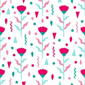Seamless pattern plant flower abstract. Naive hand drawn design. Ornament for Stock Illustration