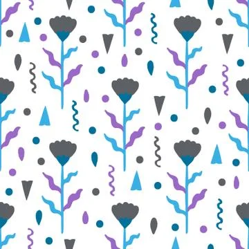 Seamless pattern plant flower abstract. Naive hand drawn design. Ornament for Stock Illustration