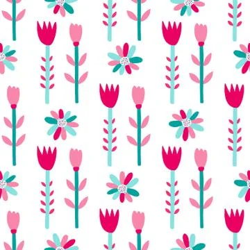 Seamless pattern plant flower abstract. Naive hand drawn design. Ornament for Stock Illustration