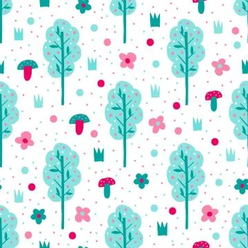 Seamless pattern plant flower abstract. Naive hand drawn design. Ornament for Stock Illustration
