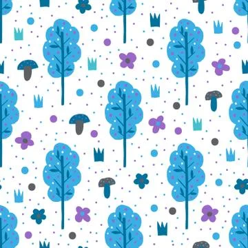 Seamless pattern plant flower abstract. Naive hand drawn design. Ornament for Stock Illustration
