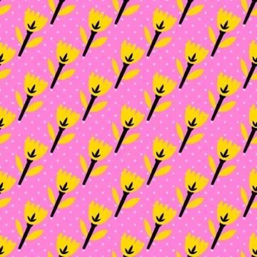 Seamless pattern plant flower abstract. Naive hand drawn design. Ornament for Stock Illustration