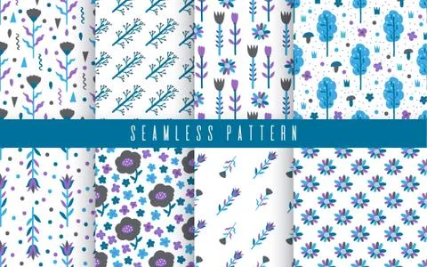 Seamless pattern plant flower abstract. Naive hand drawn design. Ornament for Stock Illustration