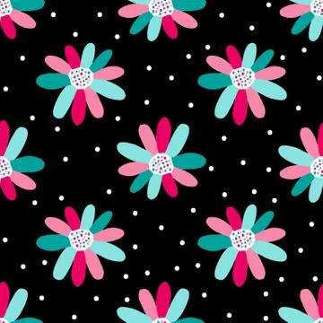 Seamless pattern plant flower abstract. Naive hand drawn design. Ornament for Stock Illustration