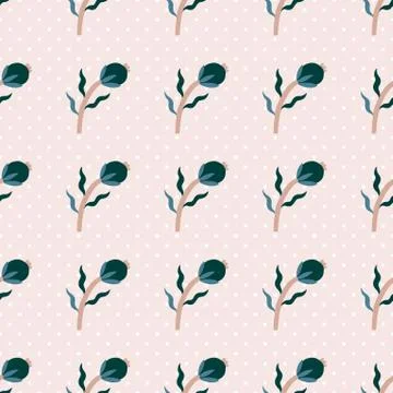 Seamless pattern plant flower abstract. Naive hand drawn design. Ornament for Stock Illustration