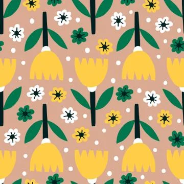 Seamless pattern plant flower abstract. Naive hand drawn design. Ornament for Stock Illustration