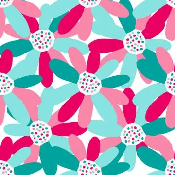 Seamless pattern plant flower abstract. Naive hand drawn design. Ornament for Stock Illustration