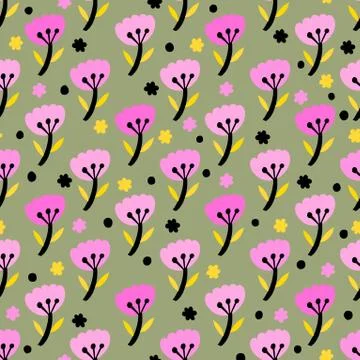 Seamless pattern plant flower abstract. Naive hand drawn design. Ornament for Stock Illustration