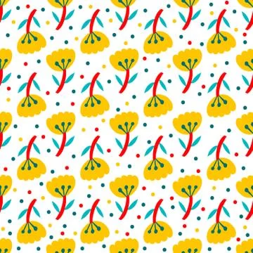 Seamless pattern plant flower abstract. Naive hand drawn design. Ornament for Stock Illustration
