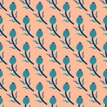 Seamless pattern plant flower abstract. Naive hand drawn design. Ornament for Stock Illustration