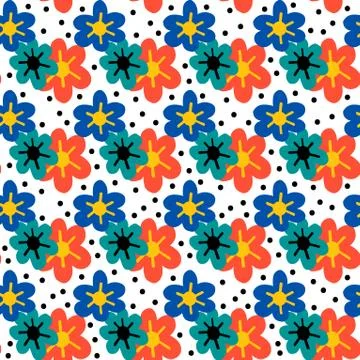 Seamless pattern plant flower abstract. Naive hand drawn design. Ornament for Stock Illustration