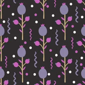 Seamless pattern plant flower abstract. Naive hand drawn design. Ornament for Stock Illustration