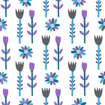 Seamless pattern plant flower abstract. Naive hand drawn design. Ornament for Stock Illustration