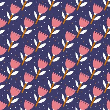 Seamless pattern plant flower abstract. Naive hand drawn design. Ornament for Stock Illustration