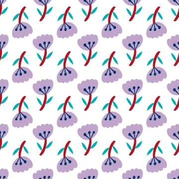 Seamless pattern plant flower abstract. Naive hand drawn design. Ornament for Stock Illustration