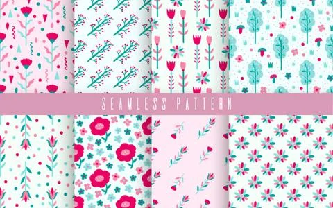 Seamless pattern plant flower abstract. Naive hand drawn design. Ornament for Stock Illustration