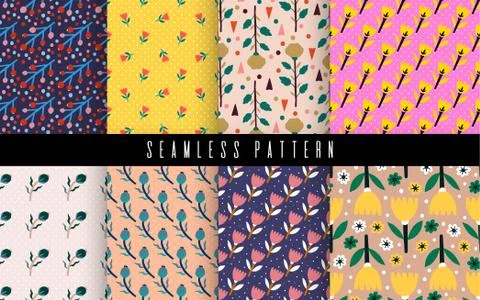 Seamless pattern plant flower abstract. Naive hand drawn design. Ornament for Stock Illustration