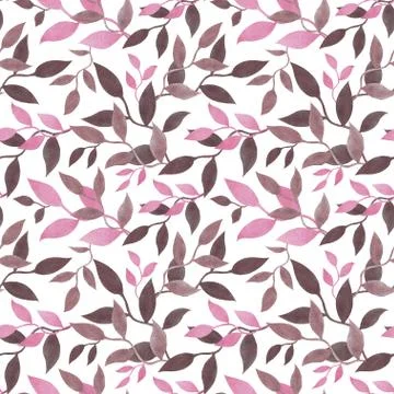 Seamless pattern with plant (leaf). Watercolor illustration. Stock Illustration