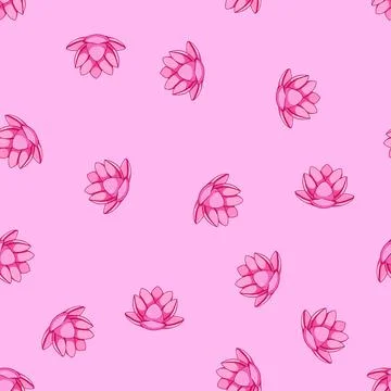 Seamless pattern plant lotus flower cartoon vector Stock Illustration