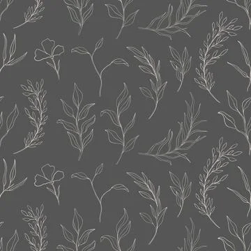 Seamless pattern plant nature hand drawn set. Outline botanical element.Elegante Stock Illustration