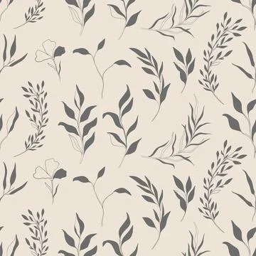 Seamless pattern plant nature hand drawn set. Outline botanical element.Elegante Stock Illustration