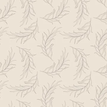 Seamless pattern plant nature hand drawn set. Outline botanical element.Elegante Stock Illustration