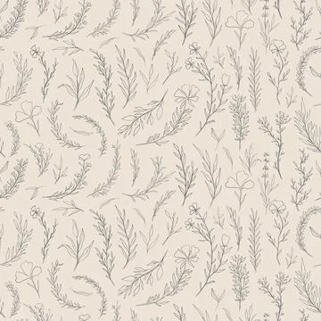 Seamless pattern plant nature hand drawn set. Outline botanical element.Elegante Stock Illustration