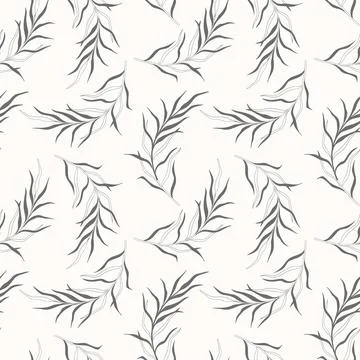 Seamless pattern plant nature hand drawn set. Outline botanical element.Elegante Stock Illustration